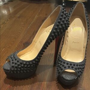 Christian Louboutin Gray High Heel Pumps with Signature Red Sole